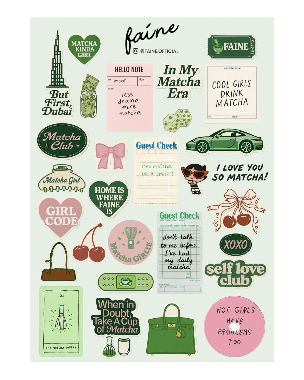 FAINE Matcha Stickers